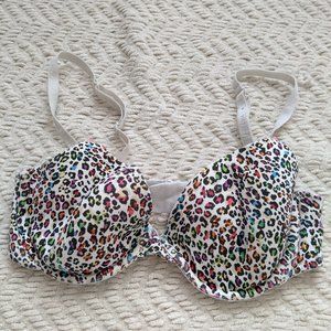 Victorias Secret Cotton Lined Demi Rainbow Leopard Print Bra 36C EUC